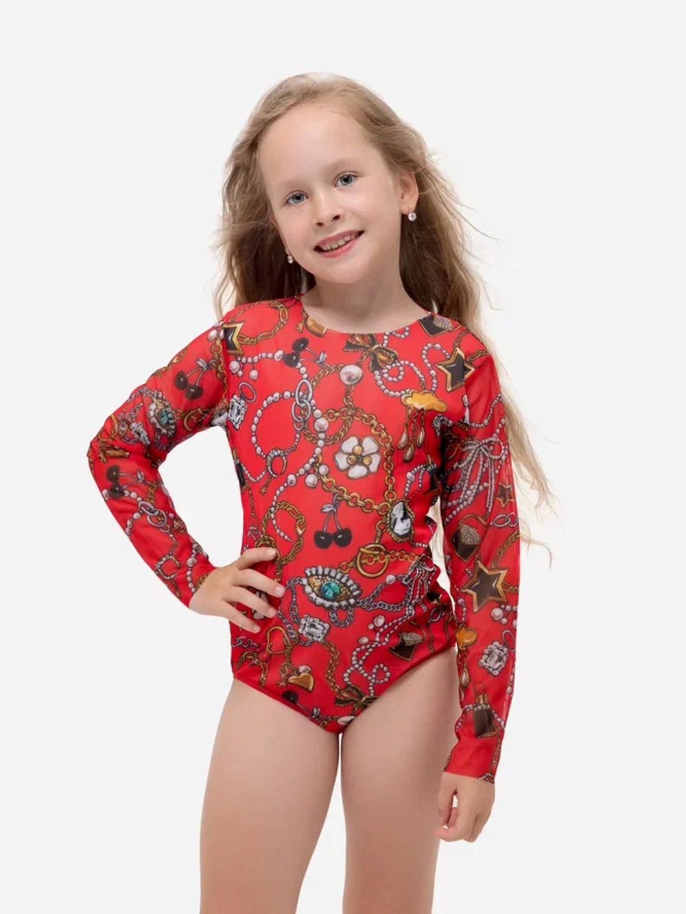 Сплошной детский купальник с рукавами "Шотландская клетка"