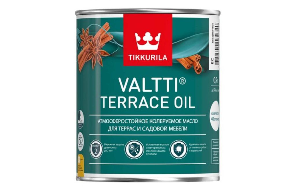 Масло TIKKURILA VALTTI TERRACE OIL для террас и садовой мебели, бесцветный 9л 700010365