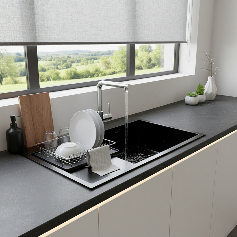 Мойка настол.монтаж 78х50 (3,0) прав. вып 3 1/2  MIXLINE PRO С ФАСКОЙ 20см с сифоном (черный графит)