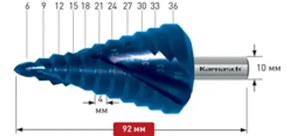 Ступенчатое сверло Ø 4-20 мм, Karnasch, арт. 21.3005