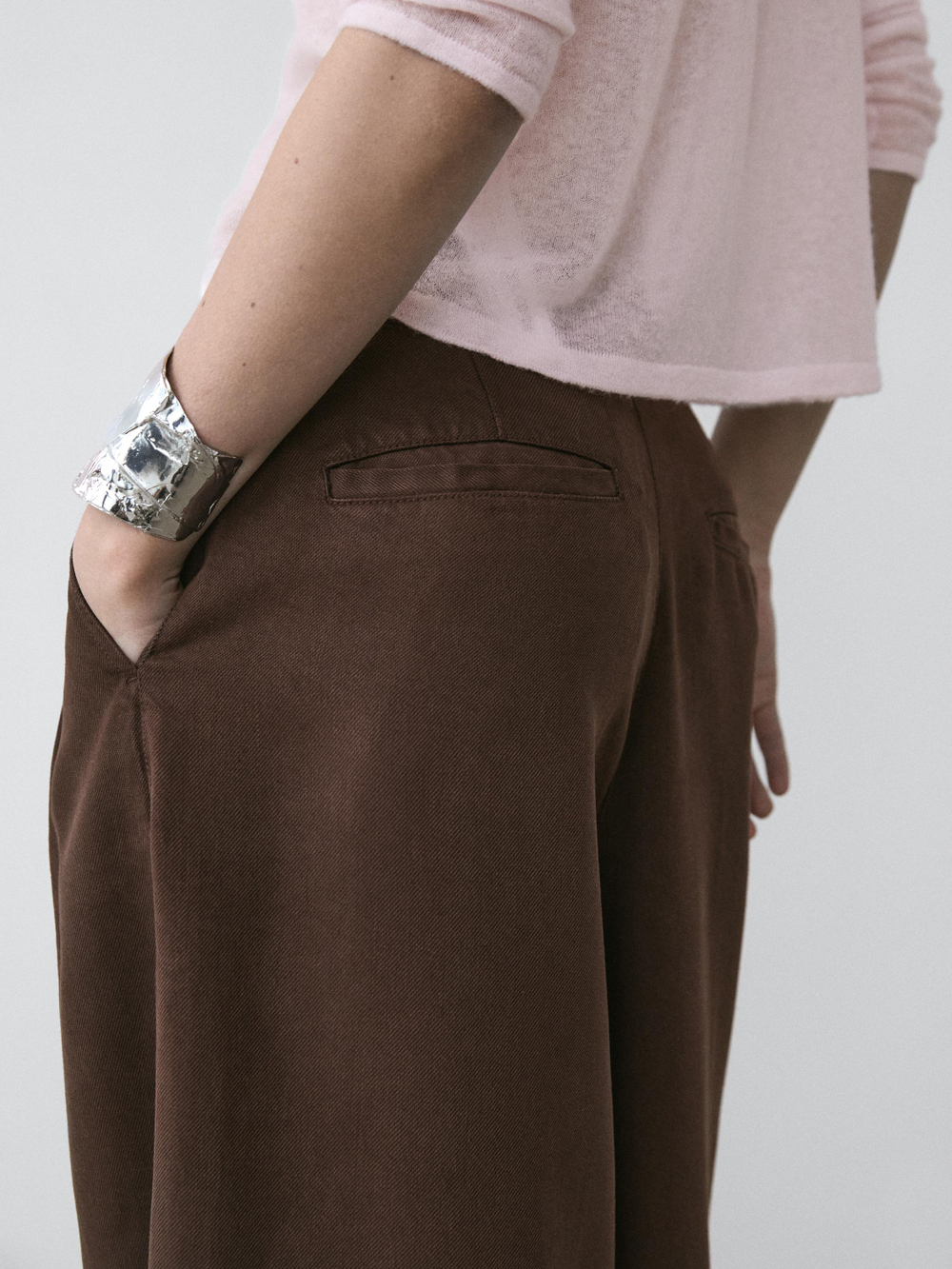 Massimo Dutti Широкие плиссированные брюки, шоколадный