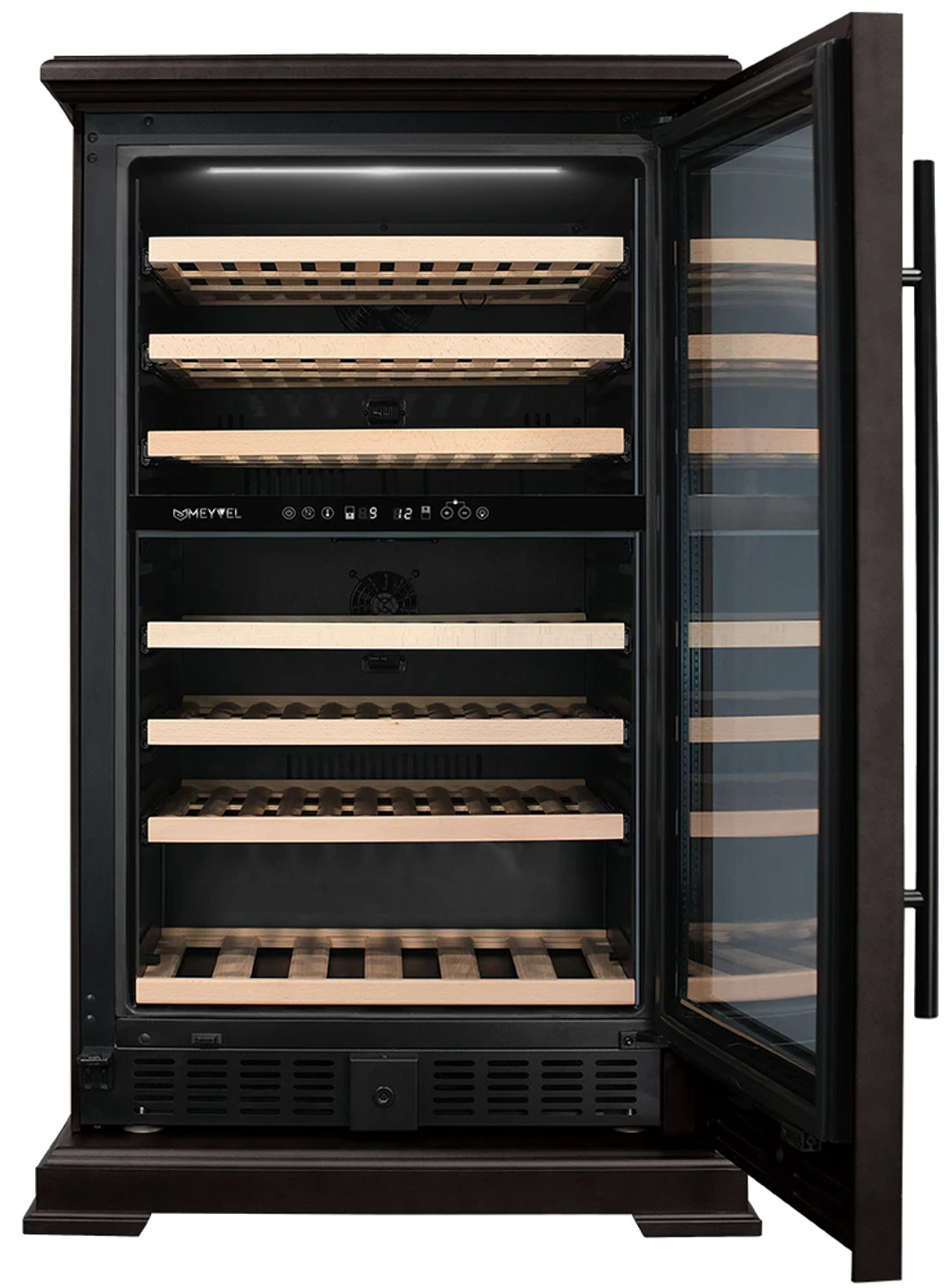Винный шкаф двухзонный Meyvel MV77PRO-KBT2 (Тёмный шоколад)