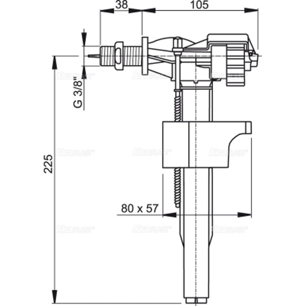 A16 3/8" Впускной механизм с боковой подводкой и металлической резьбой для керамических бачков