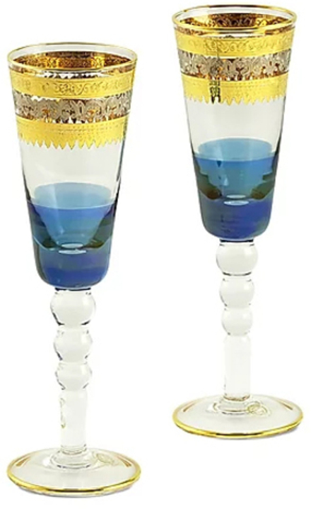 Migliore De Luxe Набор бокалов для шампанского Adriatica, хрусталь, декор золото 24К, платина - 2шт