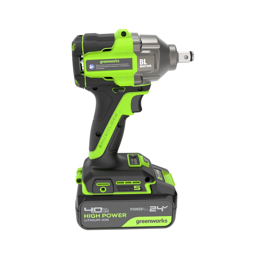 Гайковерт ударный акк. Greenworks IW5500, 24V, б/щет, 1/2'', 500Нм, 3 режима, 1х4Ач,ЗУ,кор (3805007CUB)