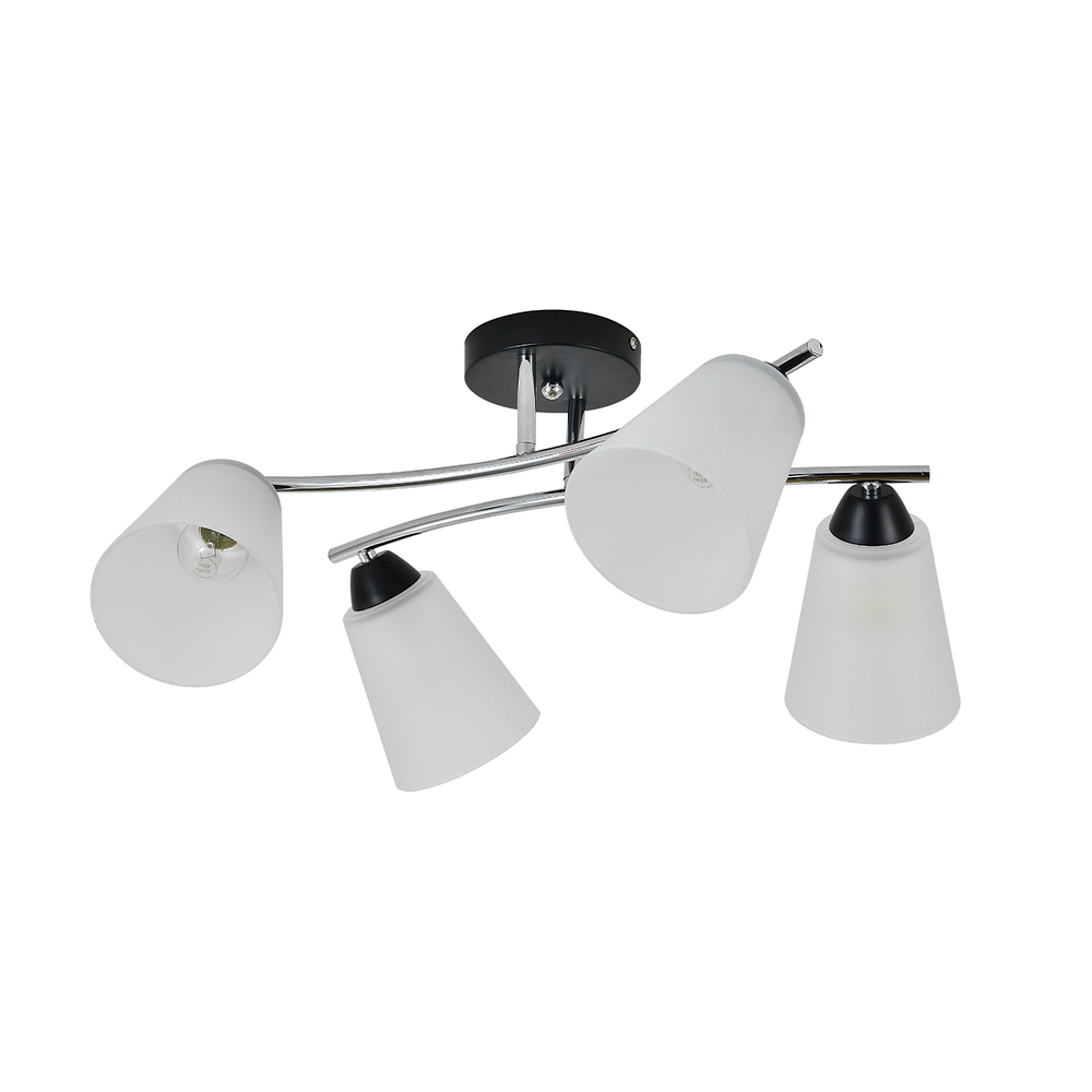 Люстра потолочная 4х60Вт E27, металл/стекло, хром/черный, матовый плафон