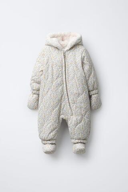 ZARA КОМБИНЕЗОН ИЗ НЕЙЛОНА В ЦВЕТОЧЕК СО СЪЕМНЫМИ ВАРЕЖКАМИ И ПИНЕТКАМИ, РАЗНОЦВЕТНЫЙ