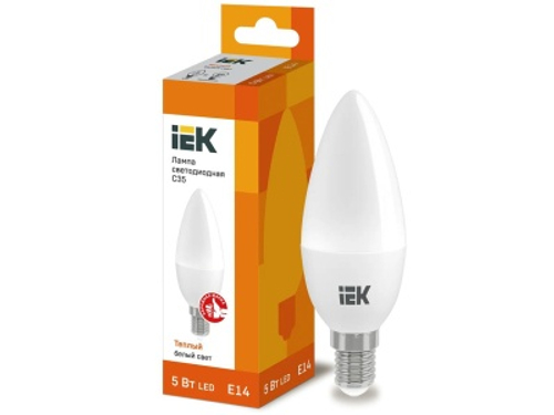 Лампа светодиодная LED ECO C35 свеча 5W 230V 3000К E14 ИЭК