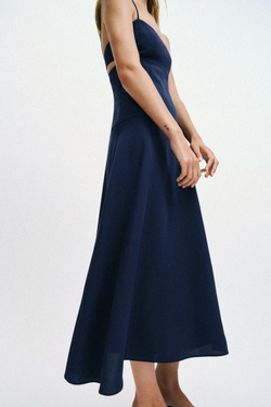 ZARA ПЛАТЬЕ МИДИ С ВЫРЕЗАМИ, ЧЕРНИЛЬНО-СИНИЙ