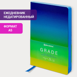 Ежедневник недатированный А5 138х213 мм BRAUBERG GRADE под кожу 136 л. синий-зелёный