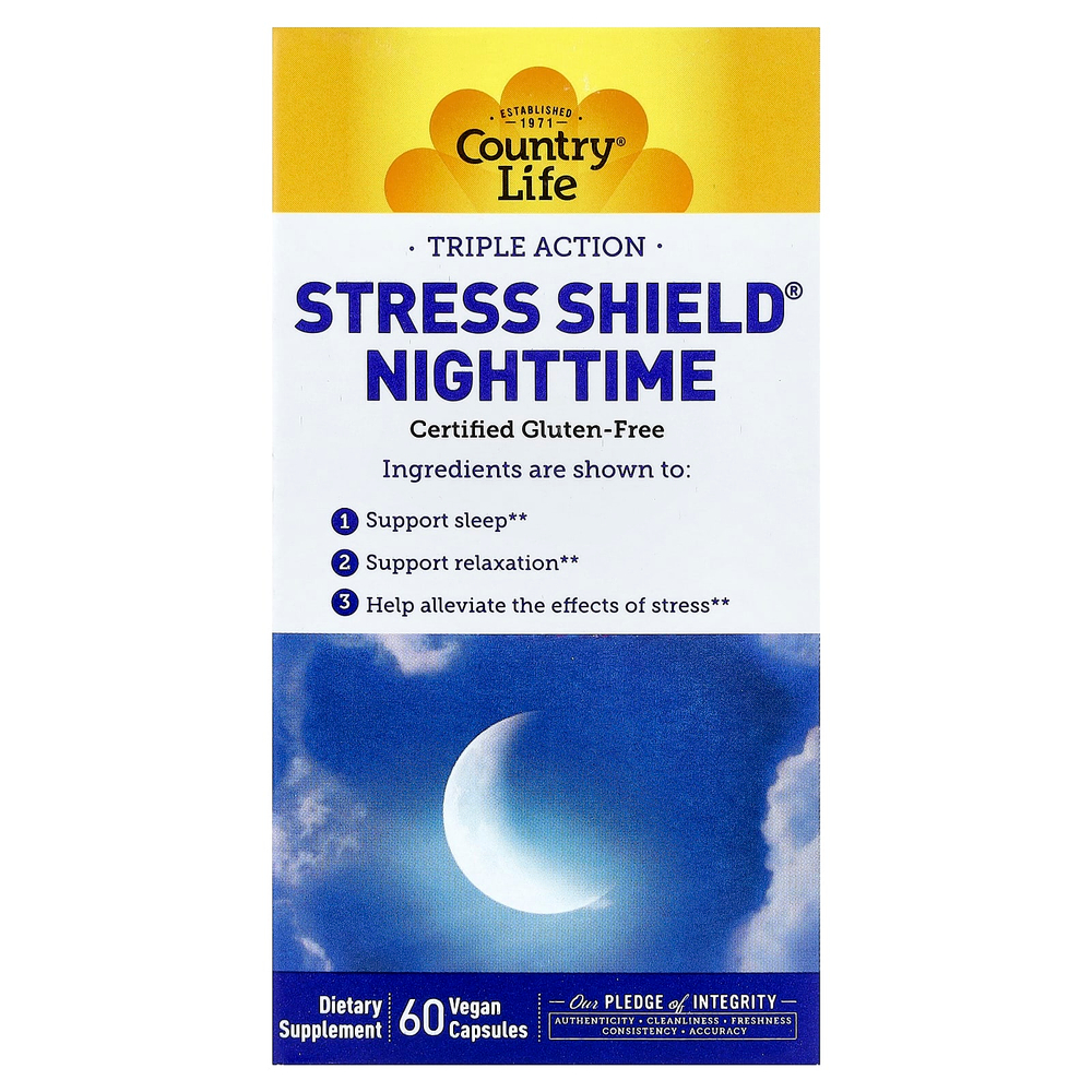 Country Life, Stress Shield® Nighttime, тройное действие, 60 веганских капсул