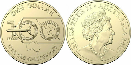 Австралия 1 доллар 2020 100 лет авиакомпании "Qantas Airways"
