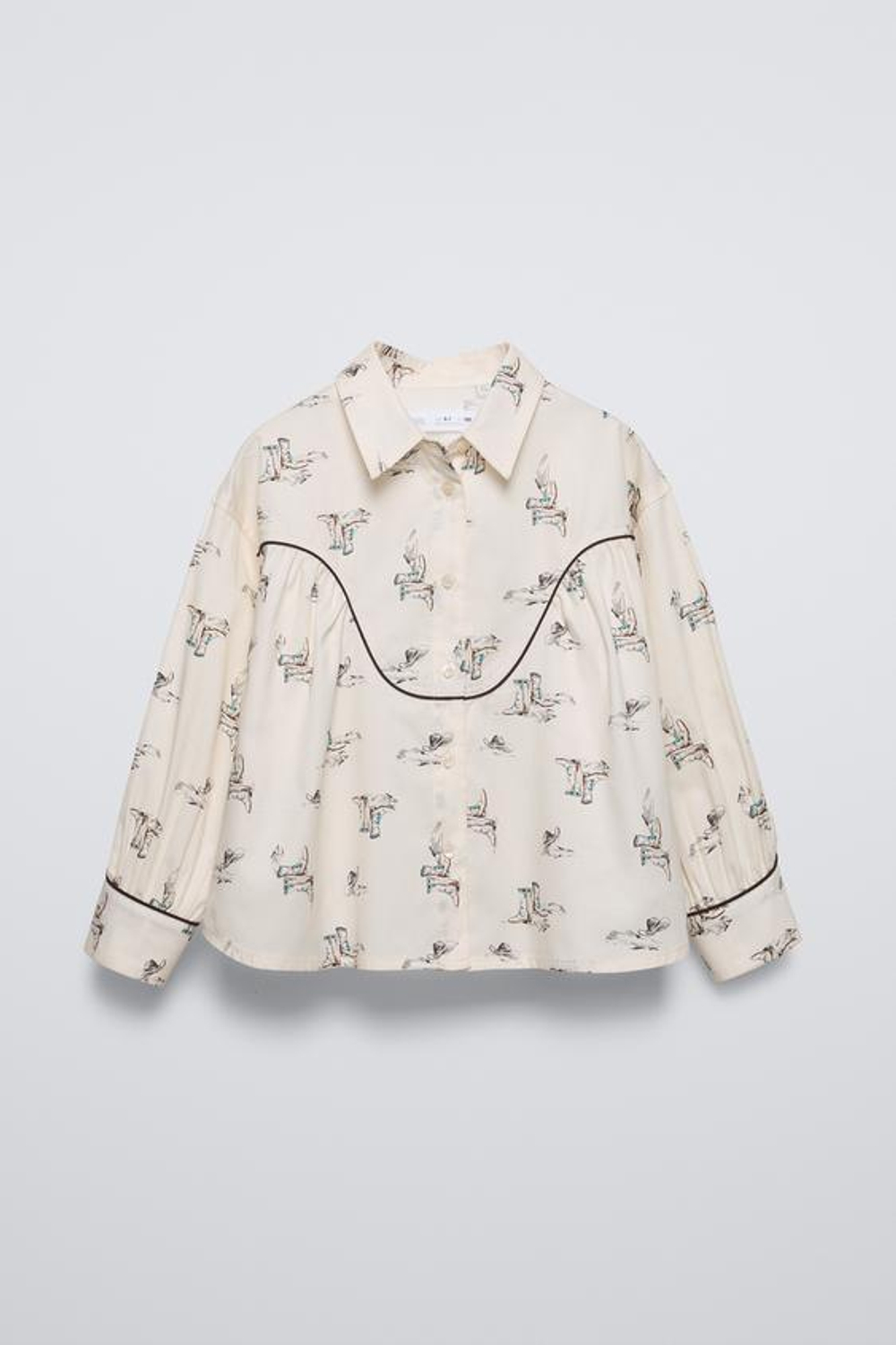 ZARA РУБАШКА С ПРИНТОМ «САПОГИ», ЭКРЮ