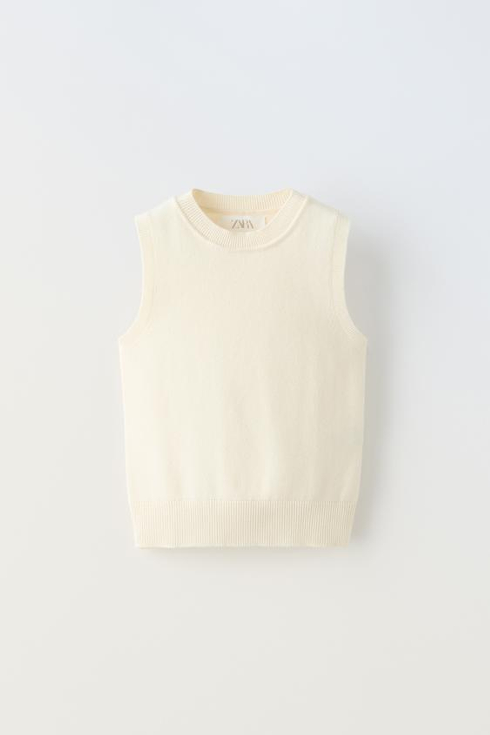 ZARA ТОП ИЗ ТРИКОТАЖА БЕЗ РУКАВОВ, ЭКРЮ