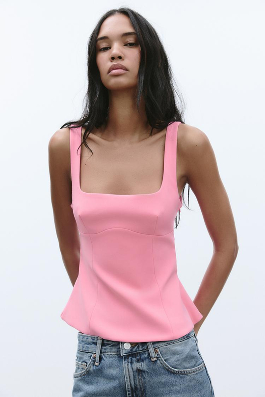 ZARA ТОП С БАНТОМ СЗАДИ, ЦВЕТ ФУКСИИ