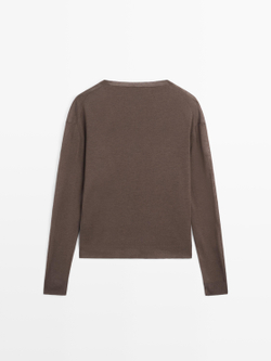 Massimo Dutti Вязаный свитер из смеси шелка и шерсти, коричневый