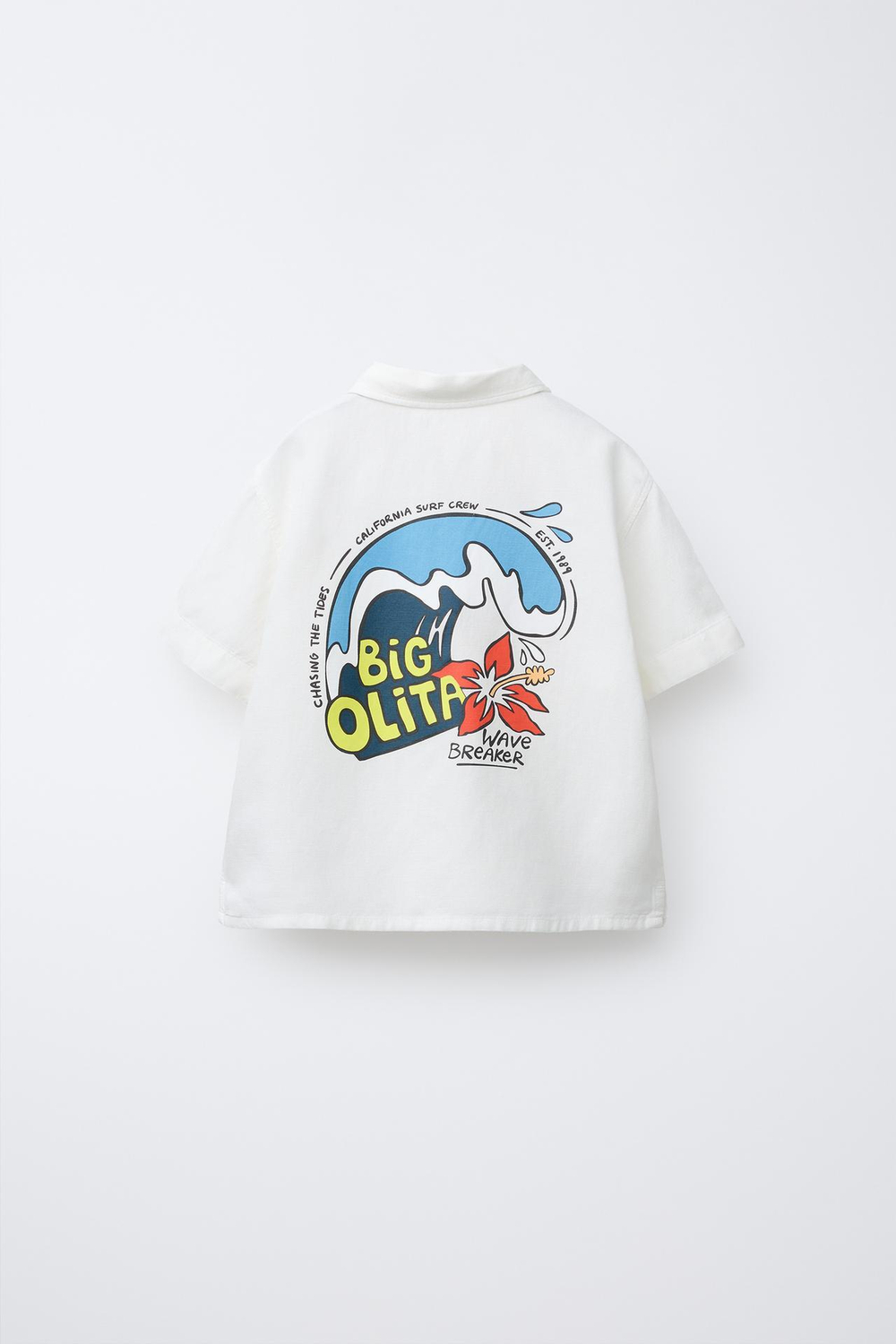 ZARA РУБАШКА С ПРИНТОМ «СЕРФИНГ», БЕЛЫЙ