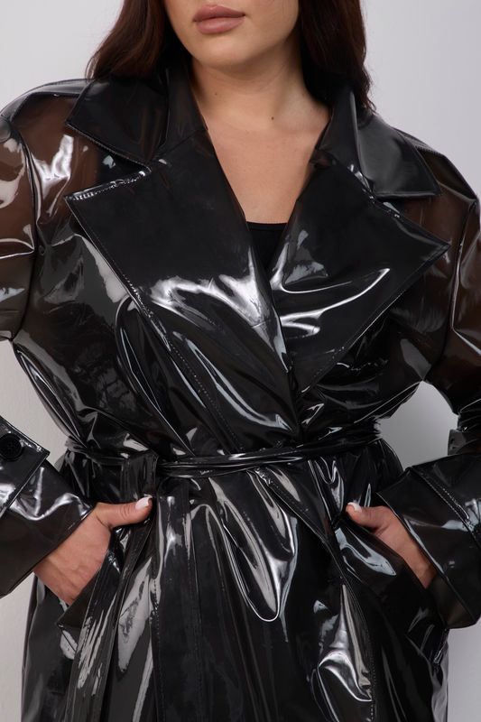 Тренч двубортный прозрачный, графит