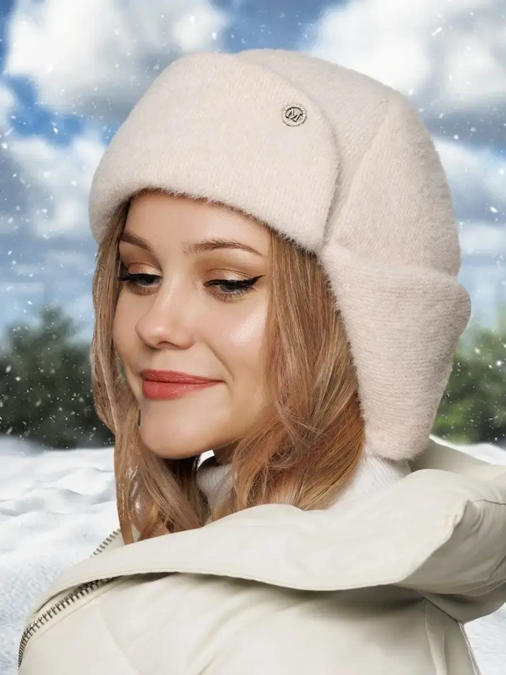 Шапка ушанка зимняя вязаная на флисе