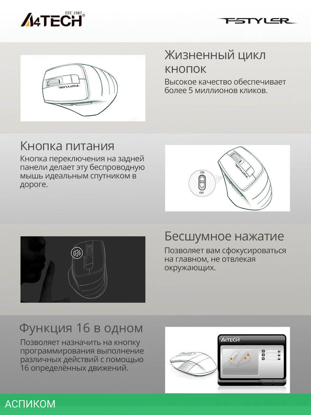 Мышь A4Tech Fstyler FG30S серый