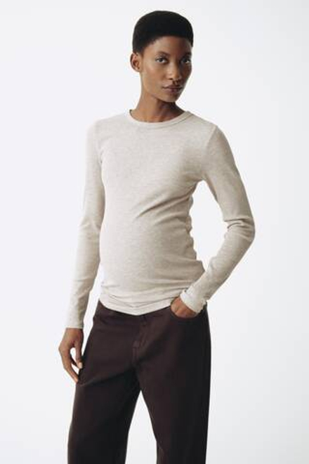 H&M Трикотажный топ в рубчик для беременных, светло-бежевый