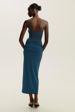 ZARA ДЛИННОЕ КОМБИНИРОВАННОЕ ПЛАТЬЕ, СИНИЙ