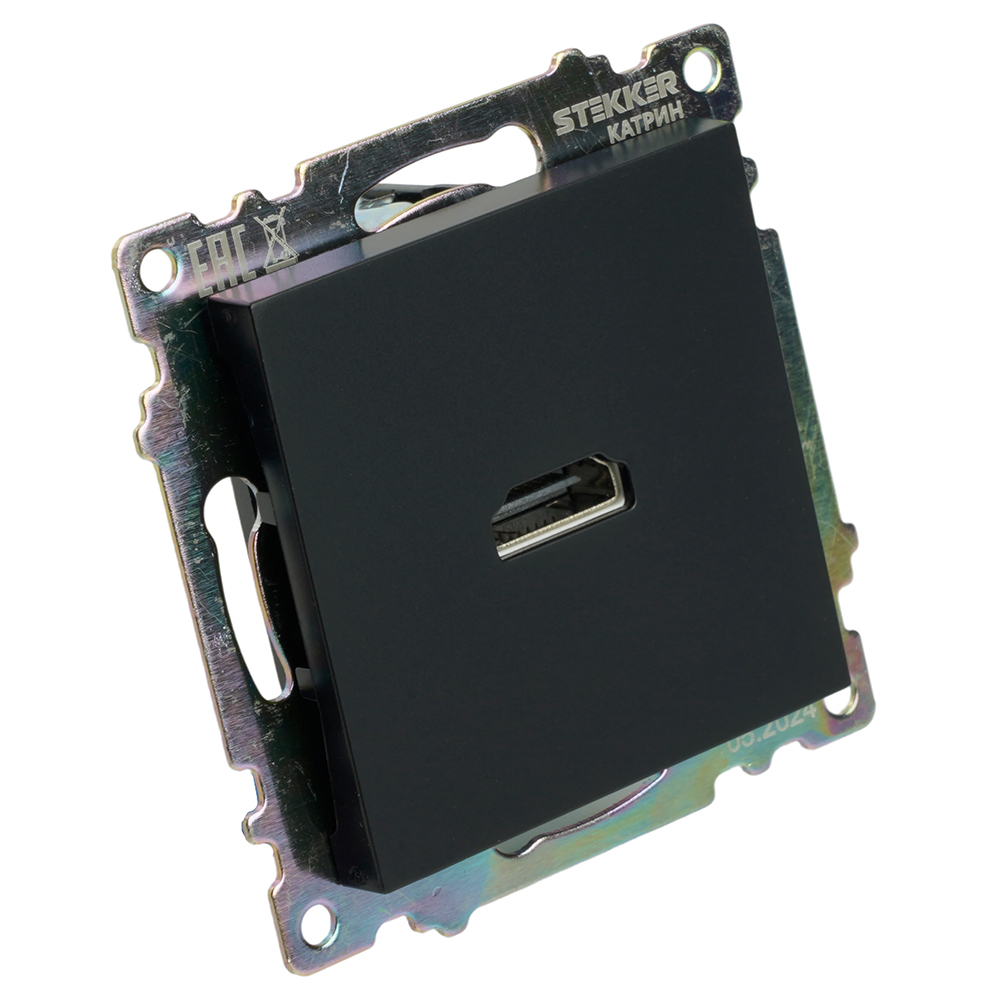 Розетка HDMI 2.1, Type A (механизм), STEKKER GLS00-7118-05, серия Катрин, черный 50062