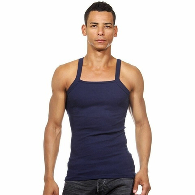 Темно-синяя мужская майка с квадратным вырезом горловины (Размер: L) (Цвет: темно-синий)