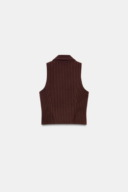 ZARA ЖИЛЕТ В ПОЛОСКУ НА МОЛНИИ, КОРИЧНЕВЫЙ/ЭКРЮ