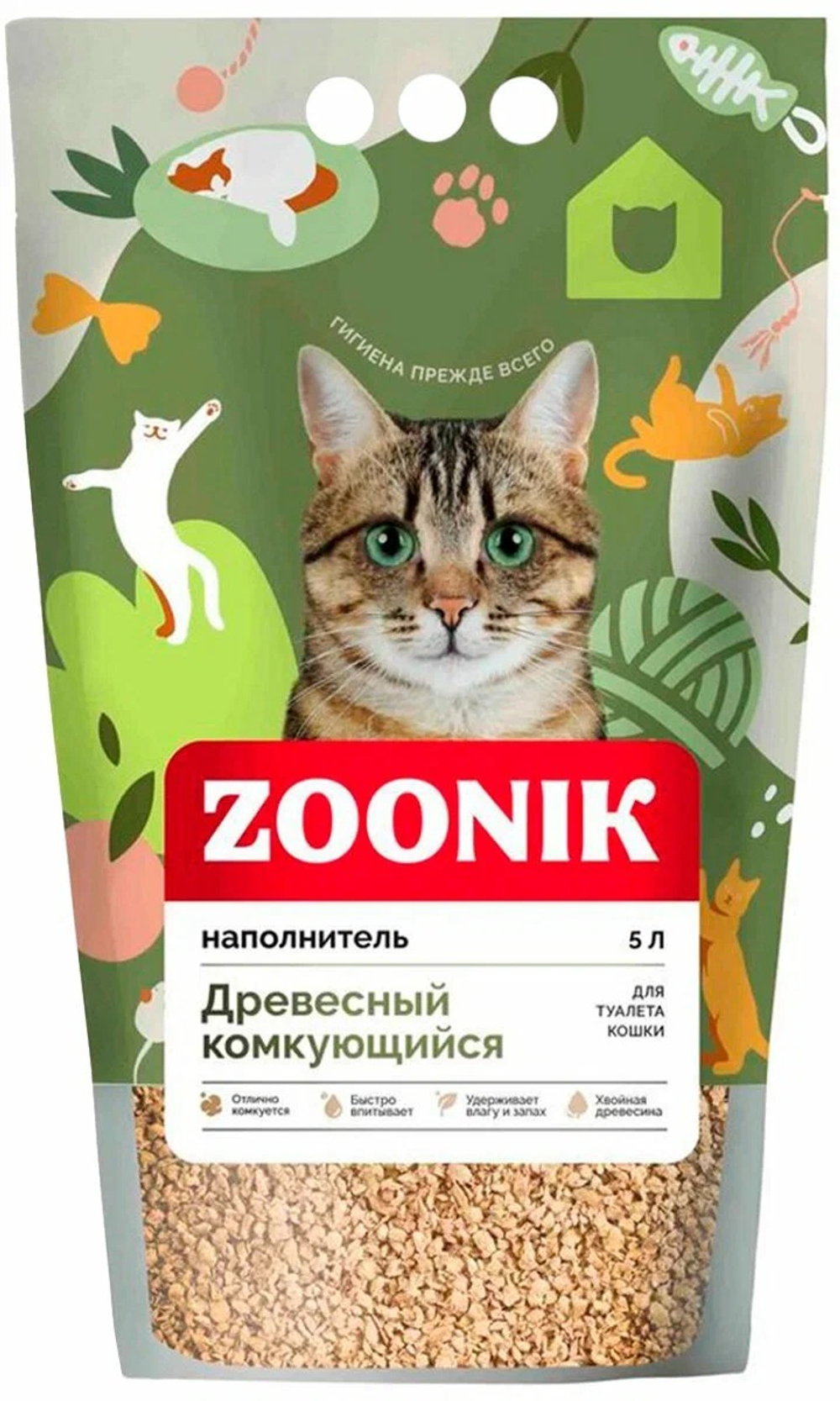 Наполнитель ЗООНИК древесный, комкующийся - 5 л