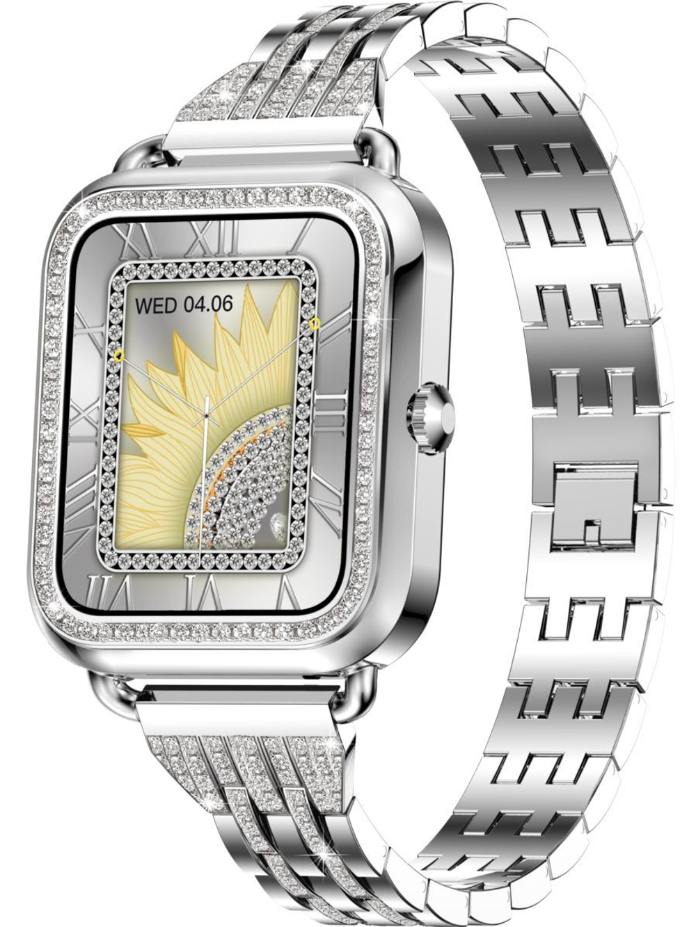 Смарт часы PARASMART Asteria i68 (блочный браслет со стразами, серебристый)