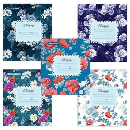 Тетрадь 24л, клетка, Brauberg Среди цветов