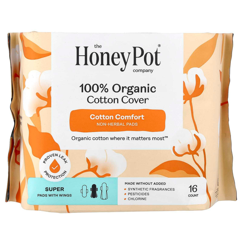 The Honey Pot Company, Органические нем травяные прокладки с крыльями, супер, 16 шт.