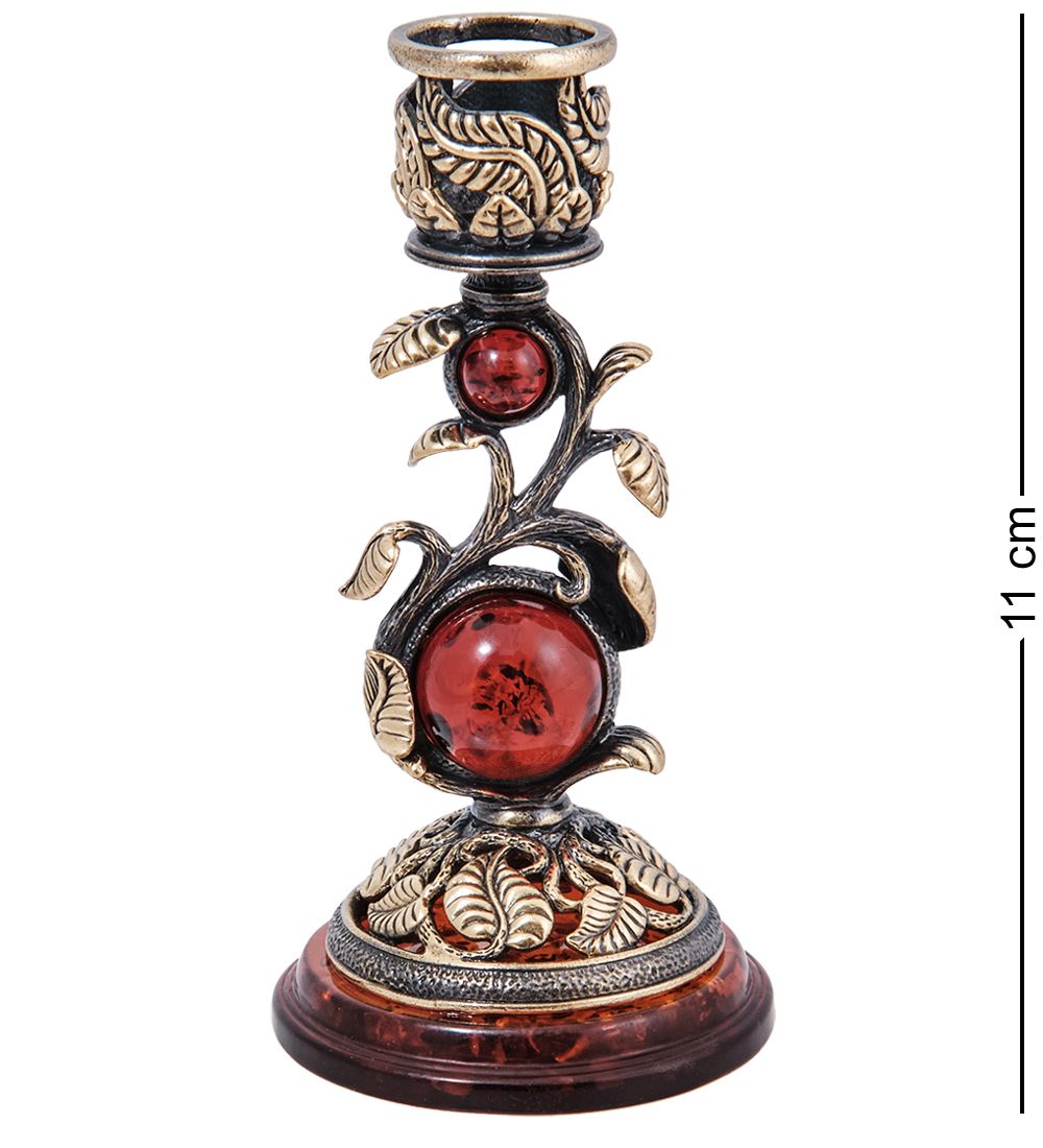 Народные промыслы AM-4016 Подсвечник «Лоза» (латунь, янтарь)