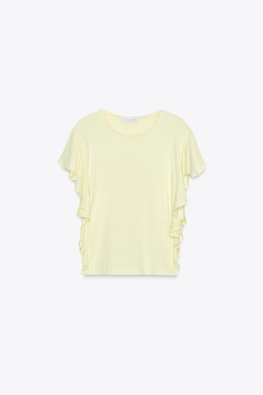 ZARA ФУТБОЛКА С РУКАВАМИ-ВОЛАНАМИ, ЖЕЛТЫЙ