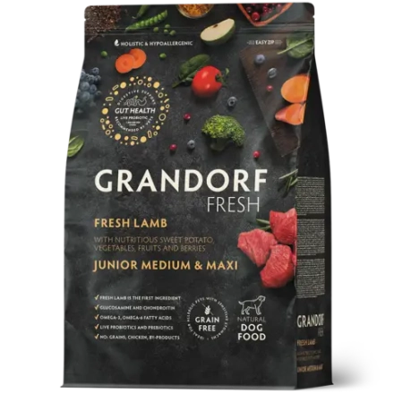 Grandorf Fresh, Fresh Lamb, Junior Medium & Maxi для юниоров (Свежее мясо ягненка с бататом)