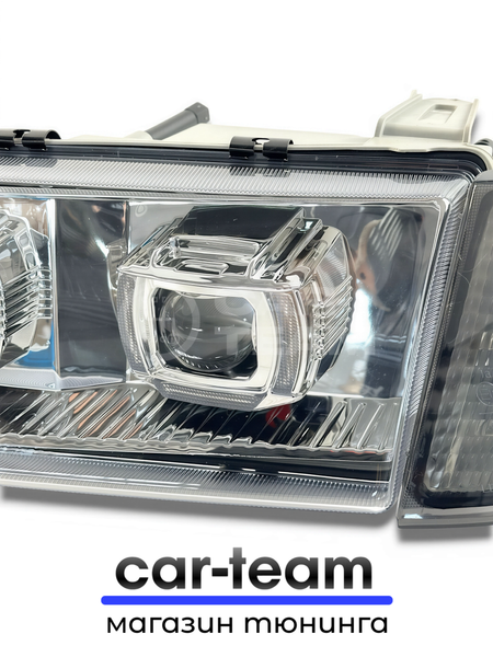 Фары ВАЗ 2110, 2111, 2112 передние с белыми галочками в стиле BMW ver 2.0 c Bi LED модулями, хром маска, тонированные поворотники