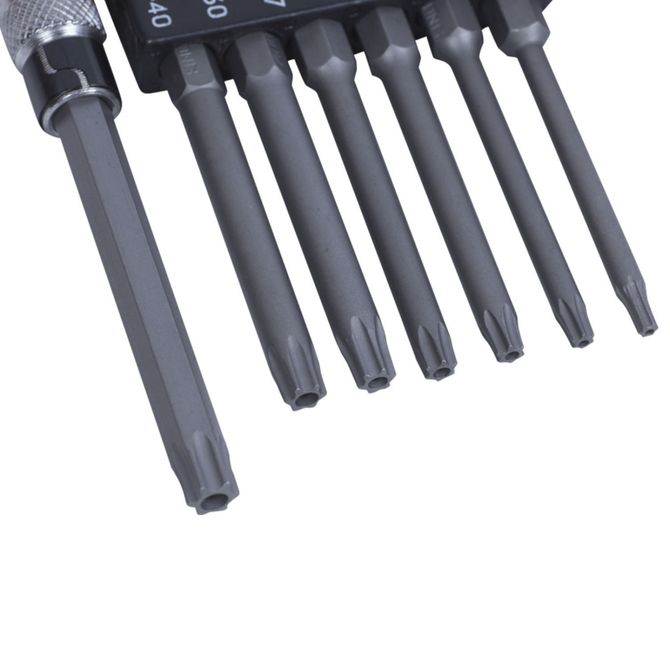 KING TONY (2128PR) Набор вставок (бит) с воротком-битодержателем 1/4", TORX с отверстием, T10-T40, L = 70 мм, 8 предметов
