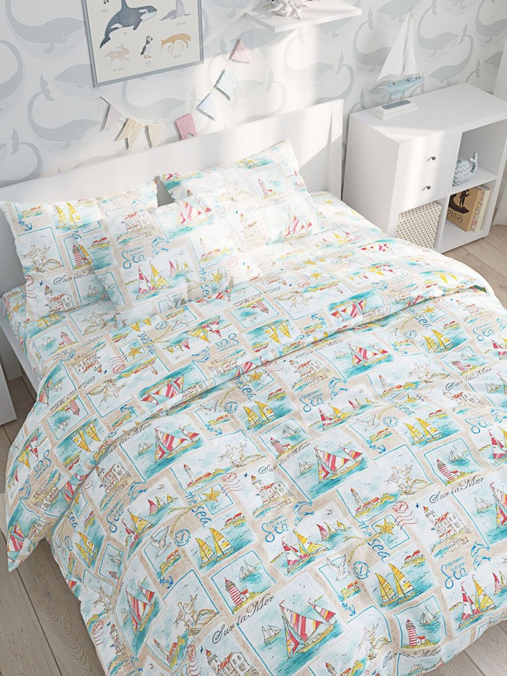 Простынь на резинке Сказка "Витамин Sea" 180х200 см, перкаль