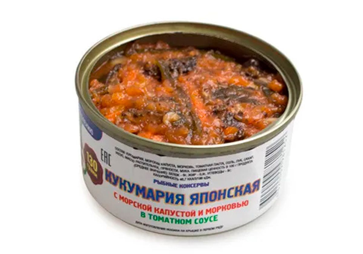 Кукумария с морской капустой и морковью в томатном соусе, 130г