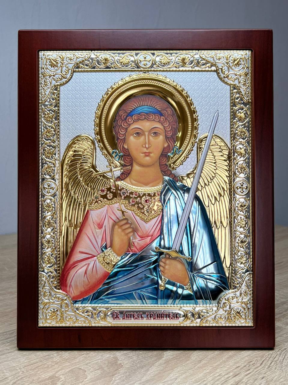 Ангел Хранитель, икона прямоугольная с рамкой, красное дерево, эмаль 210х260