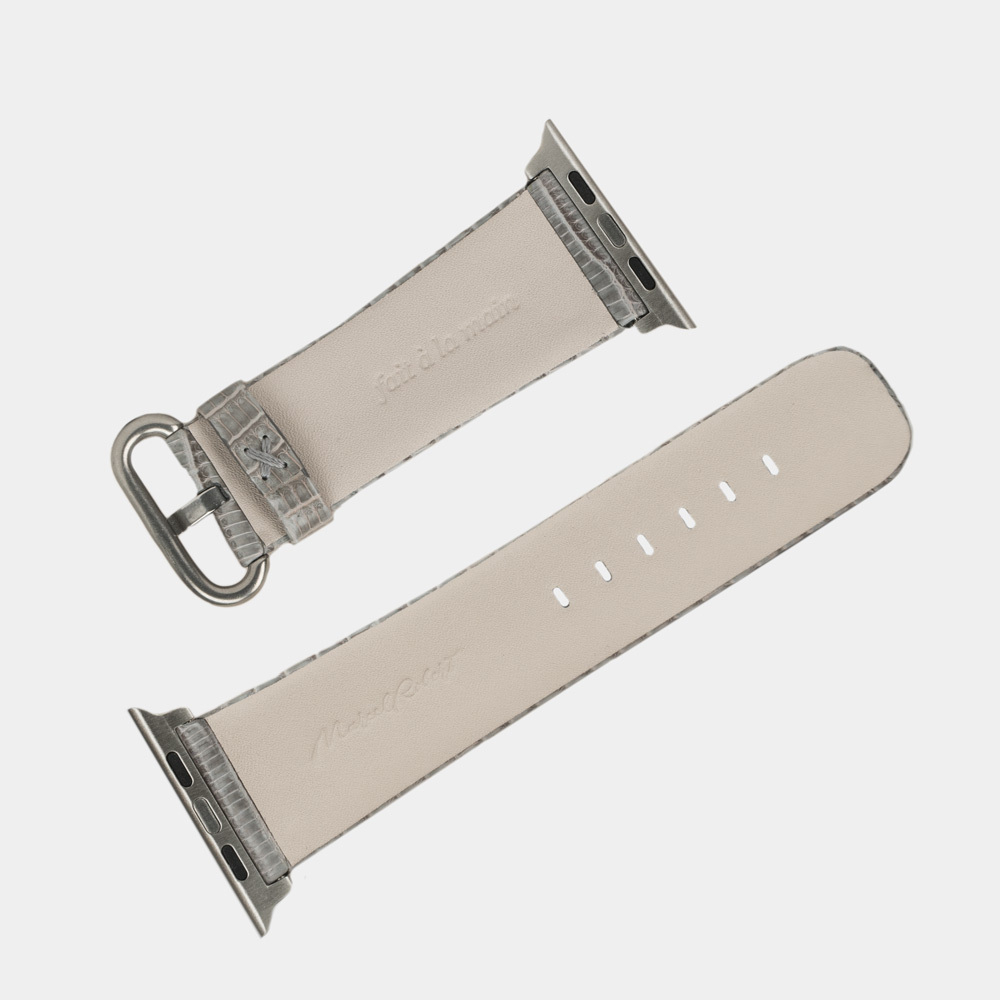 Ремешок для Apple Watch 44/45/46 mm из кожи ящерицы, серого цвета
