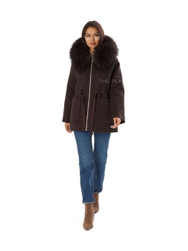 Шоколадное шерстяное пальто с пуховым подкладом