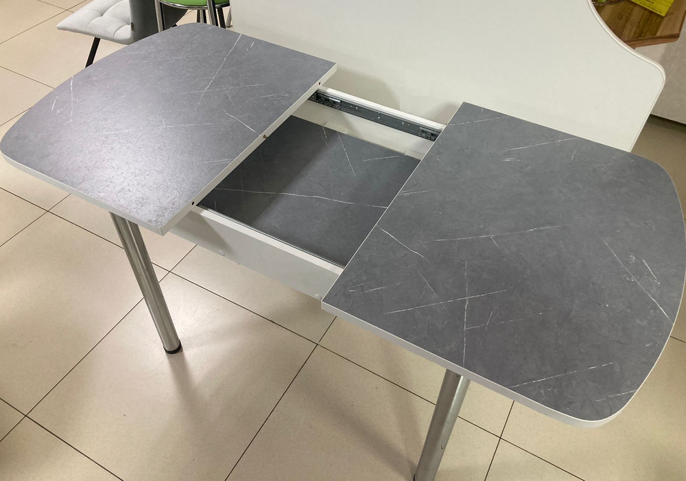 Стол разд Пластиковый подстолье прямое хром Царг.пояс белый Ст-ца будда