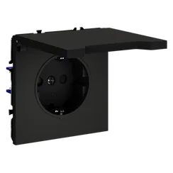 Розетка встраиваемая VOLTUM S70 с заземлением, защитными шторками и крышкой 16А, (черный матовый)