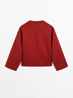 Massimo Dutti Куртка из смесовой шерсти с декоративными швами, красный