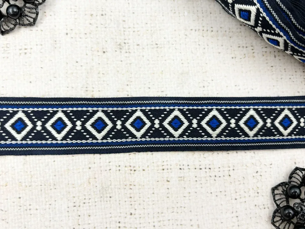 Тесьма жаккард, ш. 3 см, чёрный/синий