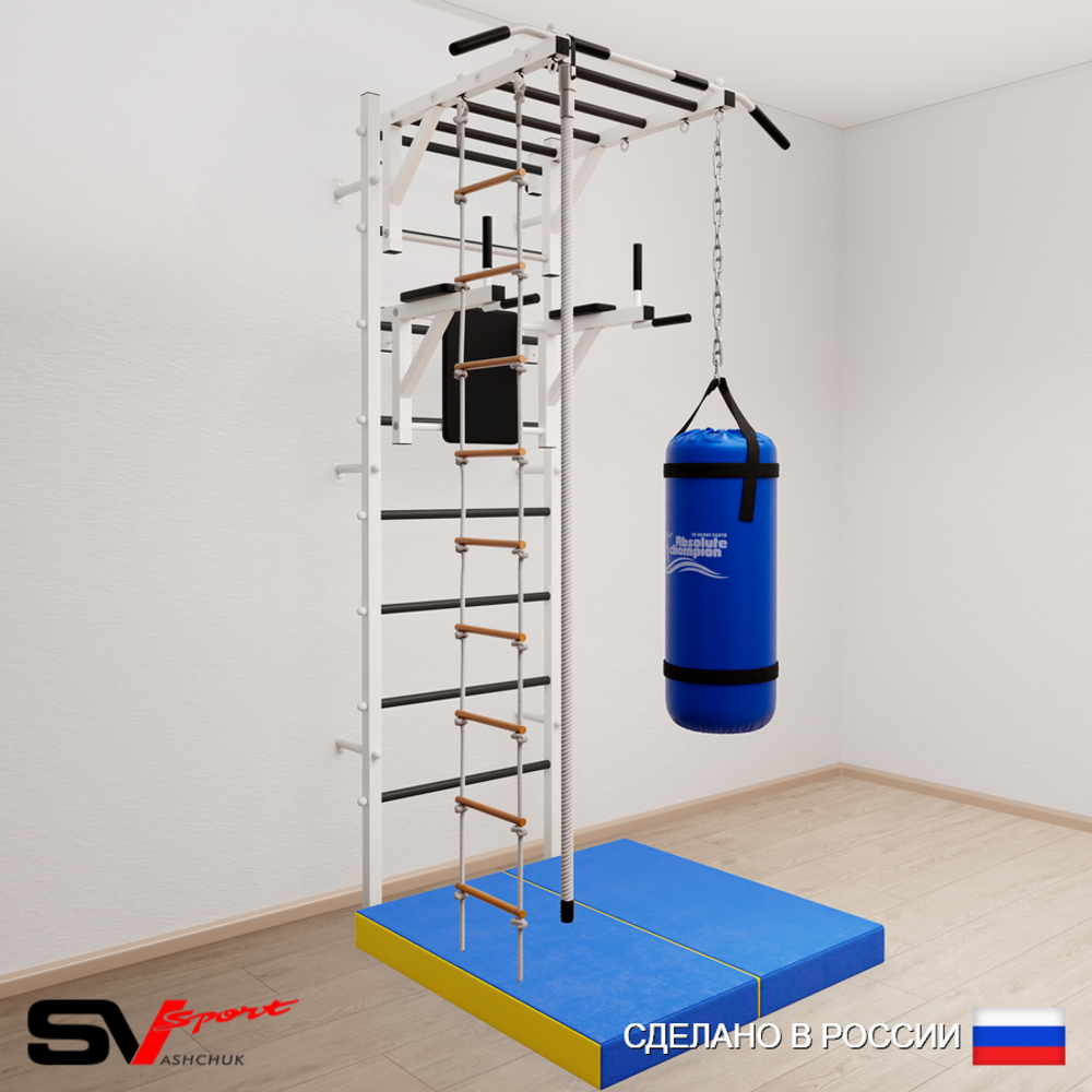 Шведская стенка Sv Sport 5456 (Турник рукоход/Брусья/Канат/Лестница/Цепь/Мешок 22кг/Мат 1м)