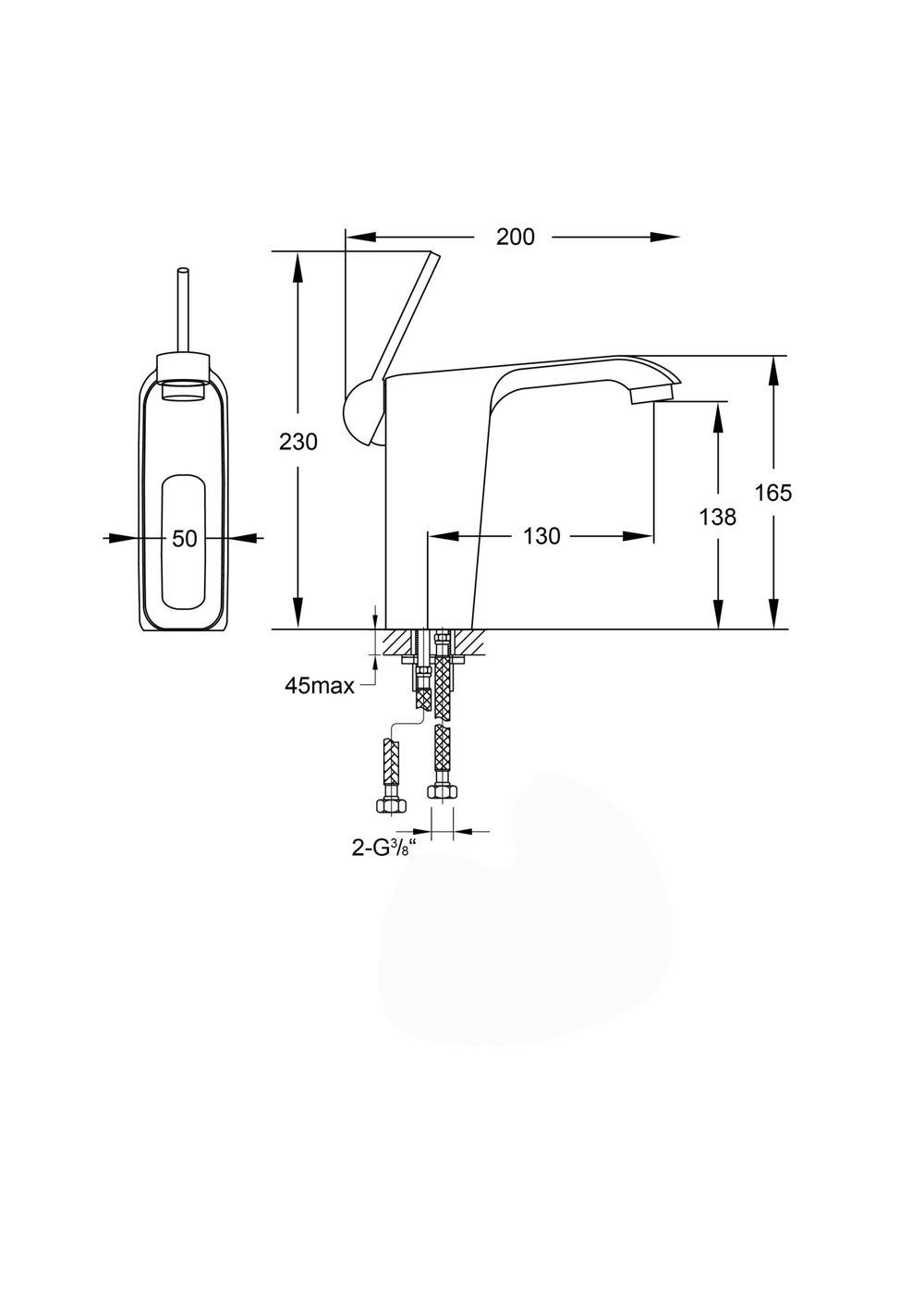 Смеситель для раковины Steinberg Серия 220 с керамическим картриджем Джойстик, без сливного гарнитура, с гибкими шлангами 3/8“, хром 220 1010