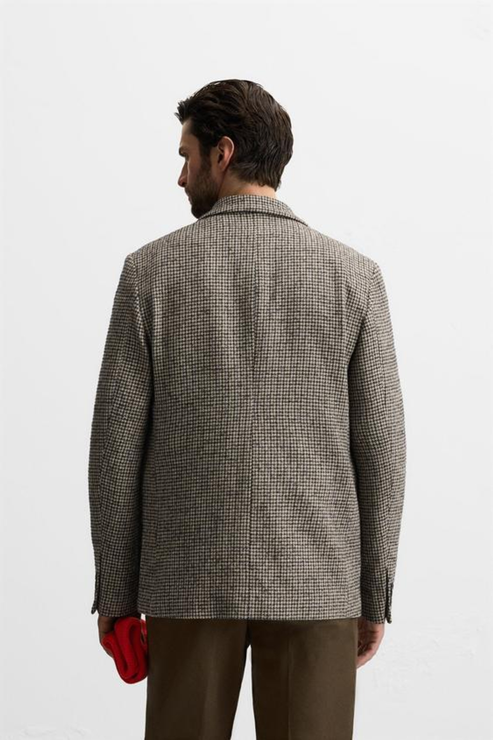 ZARA БЛЕЙЗЕР С УЗОРОМ «ГУСИНАЯ ЛАПКА», ПЕСОЧНЫЙ/ЧЕРНЫЙ